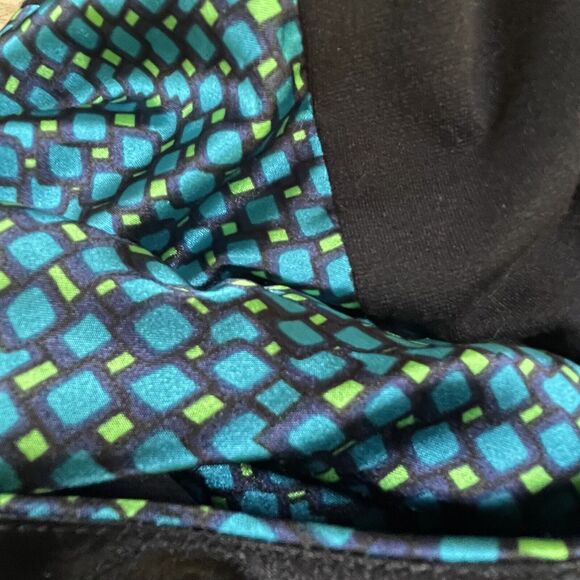 Womens T Tahari Black Sz S Knee Length Sheath Dress Teal Graphic Insert Back Zip - Picture 8 of 10